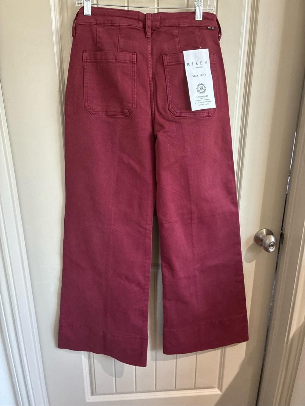 Risen Wide-Leg Tummy Control Jeans — Wine Red - Picture 7 of 12